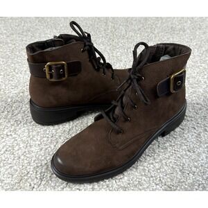 Munro Bradley Boots Womens 7 Brown Tumbled Nubuck Water Resistant Combat Buckle